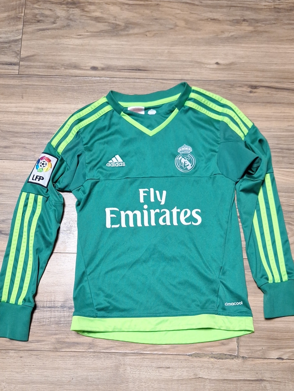 adidas Kids Real Madrid Long Sleeve Jersey in Green with Lime Accents